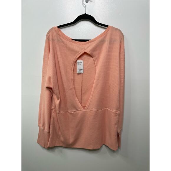 NWT SIMPLE by Suzanne Betro Back Slit Bottom Band Tunic Top Peach Salmon Women L - Picture 6 of 9